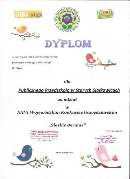 Dyplom za udział w Wojewódzkim Konkursie Gawędziarskim 